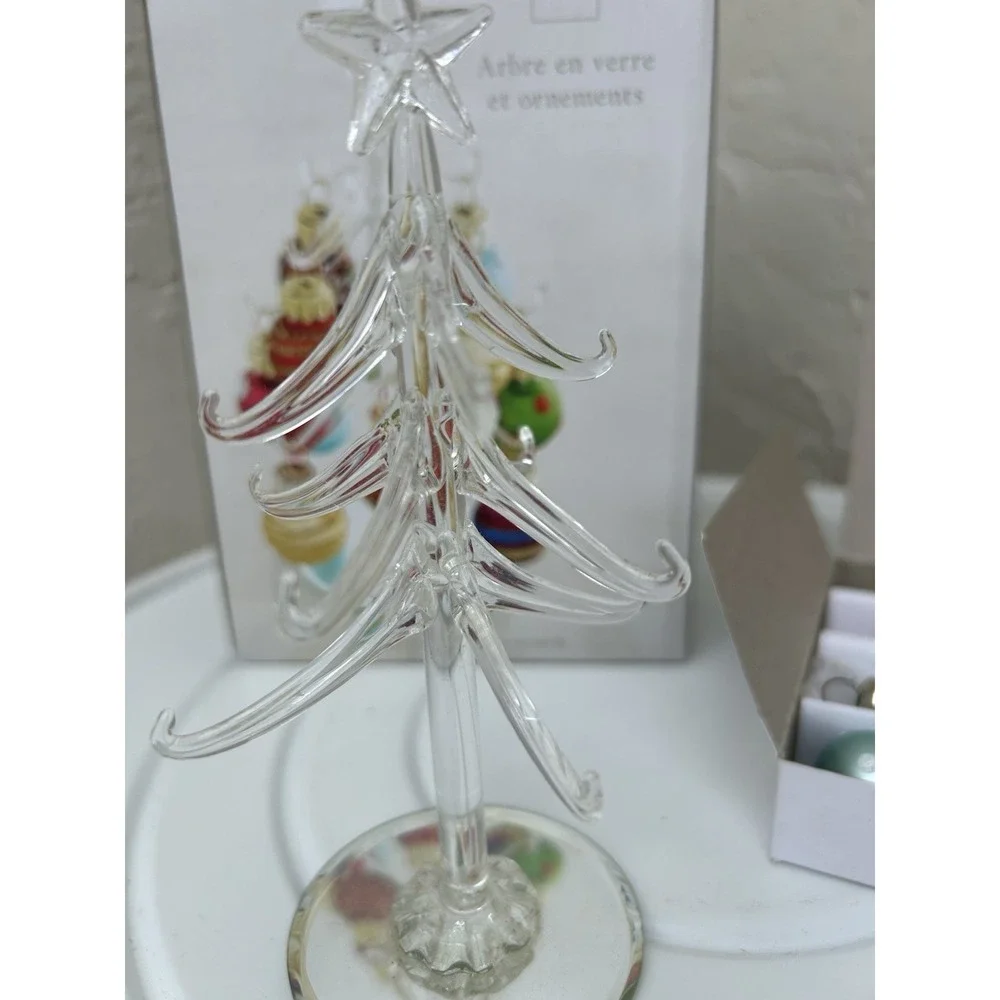 Pier 1 Mini Glass Tree with 12 Christmas Ornaments Holiday Decor 6